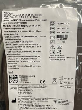 01.57.472318012 Nibp 27cm-35cm Reusable Cuff Blood Pressure Single Hose - Adult E9