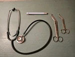 Lot Of Vintage Medical Equip-stethoscope, Bandage Scissors, Exam Light. Fixed Price $50.00.