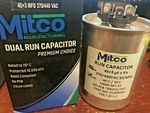 Capacitor, Dual, 45 & Mfd X 370/440 Vac Round H: 4" 2-1/2", Mitco. Fixed Price $12.95.