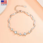 Women 925 Sterling Silver Wrist Crystal Bracelet Abstract Wave Lines Style 0139. Fixed Price $6.99.