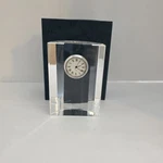 Crystal Quartz Clock Half Moon Clear Roman Numerals Desk Top Paperweight Box. Fixed Price $28.46.